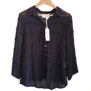 Cleobella Autumn Black Semi-Sheer Eyelet Tiered Blouse NWT Small